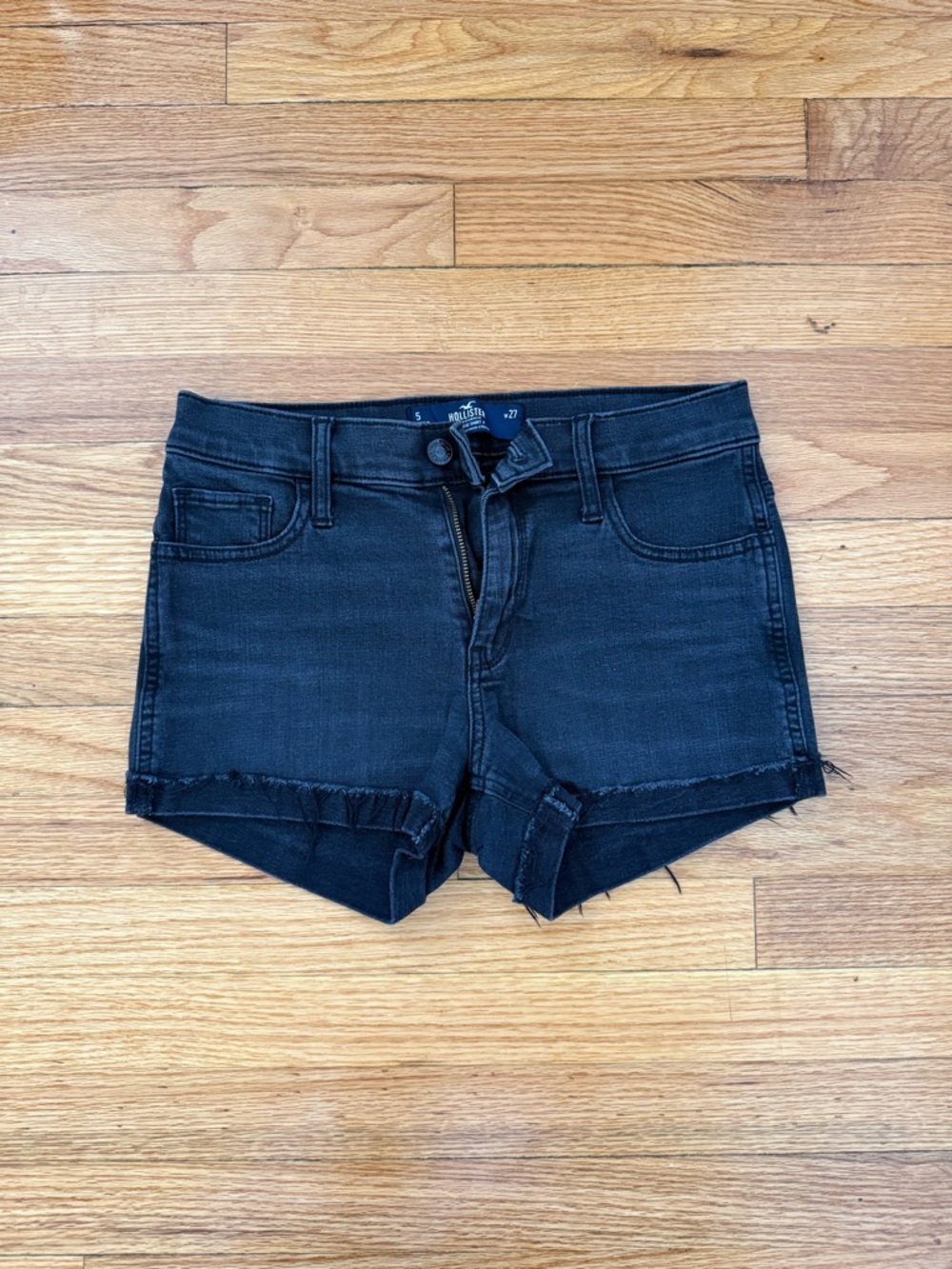Hollister Black Denim Frayed Hem Jean Shorts